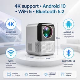 Ryoudavell - Draagbare Mini Beamer - 4K Smart Projector - Android 10 - WiFi 5 + Bluetooth 5.2 - Geschikt voor iOS/Android - Thuisbioscoop Met Autofocus — thumbnail 4