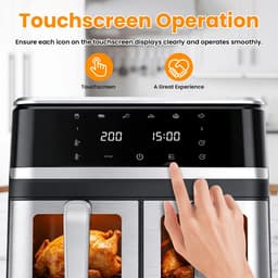 LUMÈ STORE Airfryer 9L Dual Zone – Heteluchtfriteuse – 2000W – Dubbele Mand – Touchscreen – 12 Programma’s – Kijkvenster – RVS – Zwart — thumbnail 5