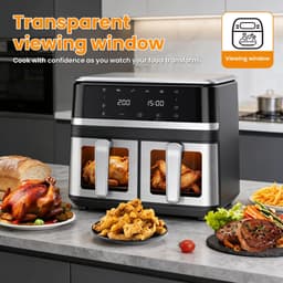 LUMÈ STORE Airfryer 9L Dual Zone – Heteluchtfriteuse – 2000W – Dubbele Mand – Touchscreen – 12 Programma’s – Kijkvenster – RVS – Zwart — thumbnail 2