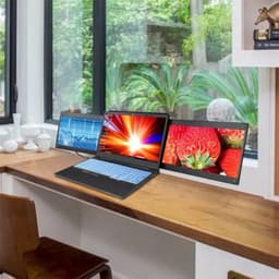 YOR® Professionele Portable Monitor Pro 2024 - Full HD - 13” / 16,5” Tri-Screen - Laptop Scherm Uitbreider - Inclusief Beschermhoes en Kabels - Krachtig - Zilver - 4cm x 34cm x 23cm — thumbnail 4