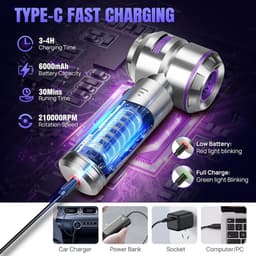 Draadloze Mini Handstofzuiger 22000 Pa – 4-in-1 – Brushless Motor – 6000 mAh Accu – USB-C Oplaadbaar – Met Blaas- en Pompfunctie – Voor Auto, Kantoor en Thuis — thumbnail 2