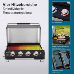 Gas Plancha Grill 4 Branders 60x50 cm met Deksel – Draagbare Tafel Gasbarbecue met Anti-aanbak Grillplaat & Vetopvangbak – 10 kW Camping & Tuin Grill – HomebyNicole — thumbnail 5