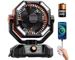DIMICO - Draagbare Camping Ventilator - Handventilator - Portable Clip Fan - Dubbele Motor - Oplaadbaar - 20000mAh - 5 Standen — afbeelding 1