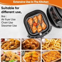 Vierkante airfryer-rekset, 3-delige stapelbare accessoires van roestvrij staal, geschikt om te bakken, met hittebestendige klemmen en siliconen voetjes, oven- en vaatwasserbestendig. — thumbnail 2
