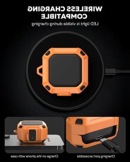 Rugged Armor Shockproof Beschermhoes voor Samsung Galaxy Buds 4 Pro en Buds 4, Inclusief Schoonmaakpen en Haak, Oranje, Volledige Bescherming voor Draagbaarheid en Stijl — thumbnail 7