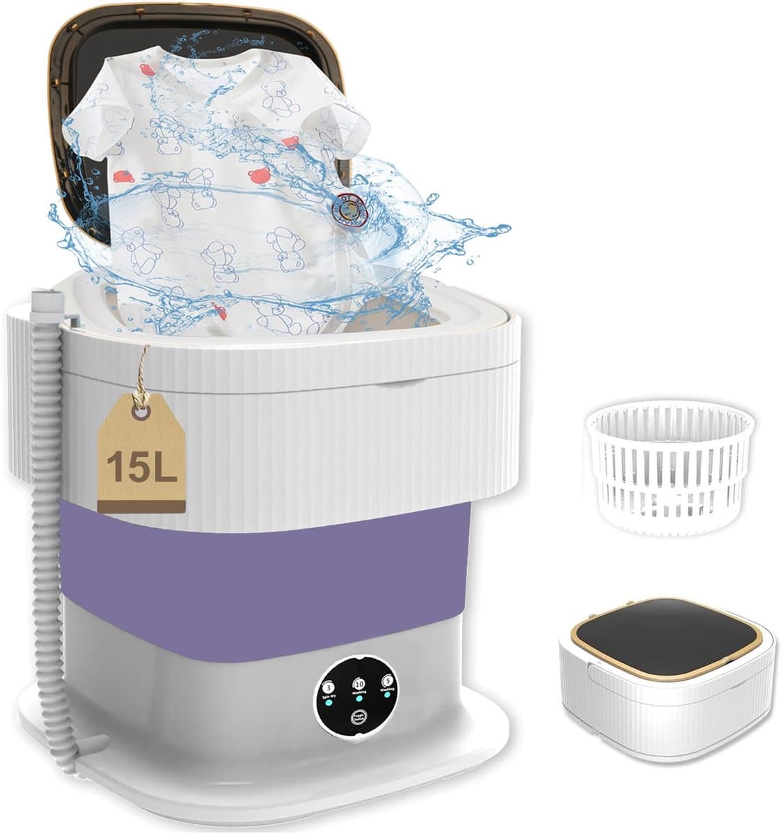 Draagbare Mini Wasmachine 15 Liter – Met Centrifuge Functie – Compact Wasapparaat voor Diepe Reiniging van Ondergoed, Babykleding en Sokken – Voor Thuis, Reizen en Camping — afbeelding 1