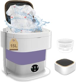 Draagbare Mini Wasmachine 15 Liter – Met Centrifuge Functie – Compact Wasapparaat voor Diepe Reiniging van Ondergoed, Babykleding en Sokken – Voor Thuis, Reizen en Camping — thumbnail 1