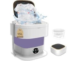 Draagbare Mini Wasmachine 15 Liter – Met Centrifuge Functie – Compact Wasapparaat voor Diepe Reiniging van Ondergoed, Babykleding en Sokken – Voor Thuis, Reizen en Camping
