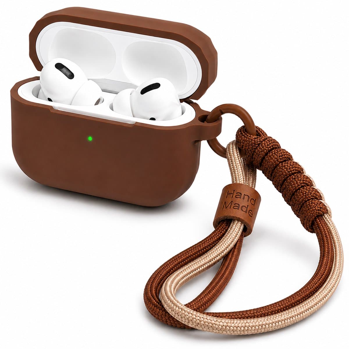 Hoesje Geschikt voor AirPods Pro 3 Gen (2025) – Siliconen Case met Draagkoord – Bruin — afbeelding 1