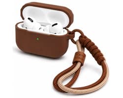 Hoesje Geschikt voor AirPods Pro 3 Gen (2025) – Siliconen Case met Draagkoord – Bruin