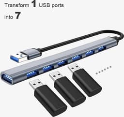 USB 3.0 naar USB 2.0/3.0 USB-hub, 7 poorten, zilvergrijs. — thumbnail 4