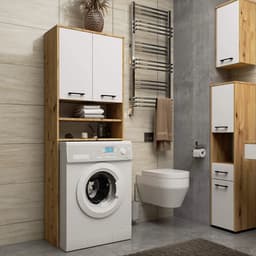 Badkamerkast voor Wasmachine FIN / Hoge Wasmachinekast met 2 Deuren / AKORD Furniture Factory / Artisan Eik - Wit / 65 x 180 x 30 cm — thumbnail 3