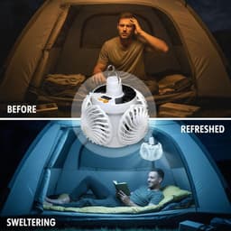 Plafondventilator – Op zonne-energie werkende ventilator met verlichting – Tentventilator met 4 bladen – Met LED-verlichting – Oplaadbaar via USB – Inclusief afstandsbediening – Ideaal voor kamperen, wandelen en verkoeling buitenshuis — thumbnail 4