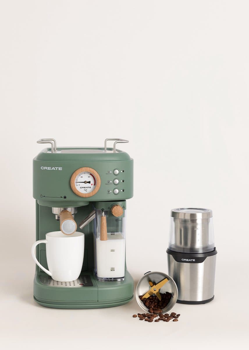 CREATE - Pack THERA RETRO PRO Halfautomatische espressomachine + MILL PRO Koffie- en kruidenmolen - Salie — afbeelding 1