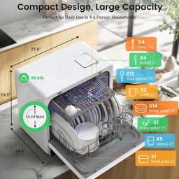 BLITZHOME Mini Vaatwasser – Draagbare Tafelvaatwasser met Touchbediening, 9 Programma's, 5,2L Tank, Droogfunctie, Startvertraging — thumbnail 6