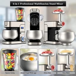 Swiss Haus® KM2206BG Keukenmachine 1300W – 6L RVS Mengkom – Keukenrobot met Timer & LED Display – Foodprocessor met Blender 1.5L & Vleesmolen – 6 Snelheden + Pulse – RVS — thumbnail 3