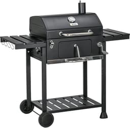 Houtskoolbarbecue - Grillwagen - Tuinbarbecue - Twee roosters - Inklapbare zijtafels - Opbergplank - Handvat - Buiten koken - 120x64x114cm - Zwart — thumbnail 1