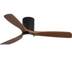 Plafondventilator Met Lamp - Stille ventilator - 3 Hout Bladen - Ø 52 inch - Dimbare lamp met 3 lichtstanden - 6 standen voor de windkracht - Met Afstandsbediening - LED's Light - Zwart — afbeelding 1