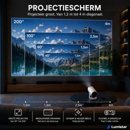 Lumistar® Premium Mini Beamer - Alles-in-één Smart TV Projector - 2025 model - Android 13.0 - WiFi 6 & Bluetooth 5.2 - 4k support - Beamer - Home Cinema - Wit — thumbnail 3