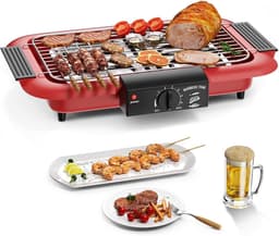 KZQ Elektrische Bbq Grill Rookvrij Met Anti Aanbaklaag Voor Binnen En Buiten - 2000w Dubbelbuis Hoog Vermogen Draagbare Afneembare Standaard Grill Voor Bbq Party - Rood — thumbnail 1