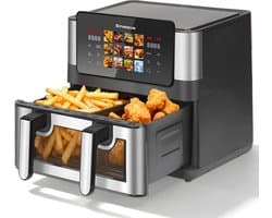 Sinaopus XXL Airfryer 8.5L 905A – Met Dubbele Mand – 12 Kookprogramma’s – Onafhankelijke Snelle Opwarming – Geschikt voor Gezinnen – Kijkvenster – Eenvoudig te Reinigen – Capaciteit voor 4 tot 5 Personen