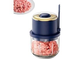 Elektrische Mini Chopper - Keukenmachine Knoflookmolen - Snel Ingrediënten Hakken - Oplaadbaar Draadloos Gemak - 350 ml Capaciteit - Blauw