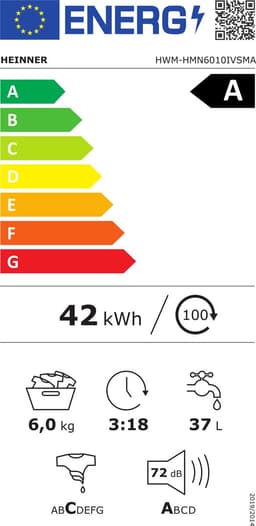 Heinner Slanke Wasmachine 6 kg – Energieklasse A – Stoom & Anti-Allergie Programma – Quick 15 Min Wasprogramma – Babyprogramma – Inverter Motor – 15 Programma's – 72 dB Stille Werking – 5 Jaar Garantie – Wit — thumbnail 2