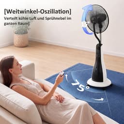 TEKROA® 2-in-1 Ventilator met Nevel - Mistventilator 3L Waterreservoir - 3 Snelheden & 3 Modi - 75° Roterend - Zwart/Wit — thumbnail 5