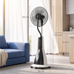 TEKROA® 2-in-1 Ventilator met Nevel - Mistventilator 3L Waterreservoir - 3 Snelheden & 3 Modi - 75° Roterend - Zwart/Wit — thumbnail 4