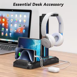 RGB Gaming Hoofdtelefoon- en Controllerhouder – Bureau-Statief met 9 Lichtmodi, 2 USB + 1 Type-C Oplaadpoorten, Compatibel met Smartphones, Tablets en Gamecontrollers — thumbnail 5
