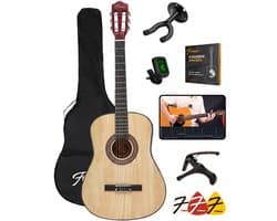 Finesse Akoestische Gitaar - met Videocursus - Nylon Snaren - Klassieke Gitaar - Spaanse Gitaar - Kind - Volwassenen - Naturel