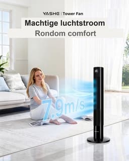 YASHE Torenventilator 110 cm - Stille ventilator vanaf 28 dB - 85 graden oscillatie - Afstandsbediening - 3 snelheden - 12-uurs timer - Led-display - Zwart — thumbnail 5