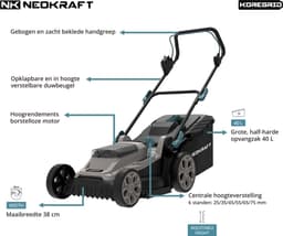 Neokraft - 40V Accu grasmaaier - 38cm maaibreedte - 6 instelbare maaihoogtes - Incl 40L opvangzak - Incl. 40V 4,0Ah accu & lader — thumbnail 3