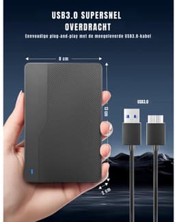 KAD® Harde Schijf - Compacte Externe Harde Schijf - Draagbare Externe Harde Schijf voor PC & Laptop - Zwart - 14cm x 9cm x 3cm — thumbnail 2