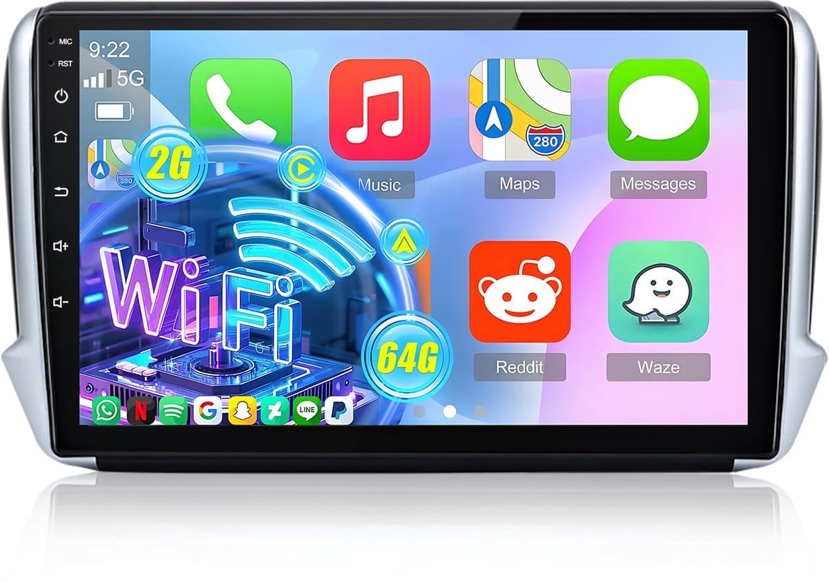 Hexinex Autoradio - Geschikt voor Peugeot 208 (2012–2019) & 2008 (2013–2019) - 2+64GB Carplay FM — afbeelding 1