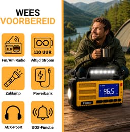Elesso® Noodradio Solar Opwindbaar Draagbare Radio - Noodpakket - Powerbank Op Batterijen - Zaklamp – Zonneenergie - Bouwradio - 10.000 mAh - Gratis E book — thumbnail 2
