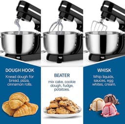 Elektrische Keukenmixer - Standmixer - Bakken Thuis - 1000W Motor 8 Snelheden - 5Qt Kom - Zwart — thumbnail 4