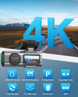 Dashcam auto 4K met wifi – 170° groothoek autocamera – G-sensor – WDR nachtzicht – 64GB SD kaart — thumbnail 3