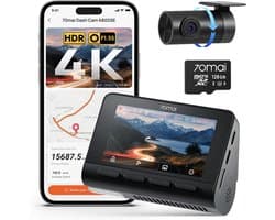 Dashcam auto 4K - voor- en achtercamera - GPS, WiFi, nachtzicht en 128GB SD-kaart