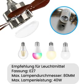 Plafondventilator met Lamp - Ventilatorlamp - Verkoeling en Verlichting - Zes Bladen - 75 cm - Chroom — thumbnail 5