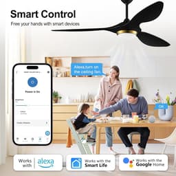 Moderne Plafondventilator - Ventilator met Licht - Comfort in Huis - Stille DC-motor - 132 cm - Zwart-Goud — thumbnail 2