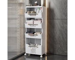 Wasmand Sorteerder - Kleding Opslag - Huishoudelijk Organiseren - Vier Vakken - 41.5 x 29.7 cm - Wit Grijs