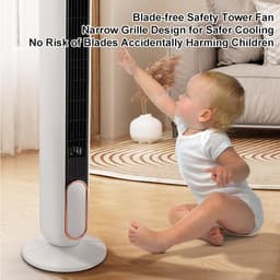 Torenventilator - Bladloze ventilator - Stille koeling - 90 graden oscillatie - 30x30x95 cm - Wit — thumbnail 3
