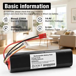 Stofzuiger Accu - Vervangende Batterij - Huishoudelijk Werk - Snelle Installatie - 14.4V 2600mAh - Zwart — thumbnail 2