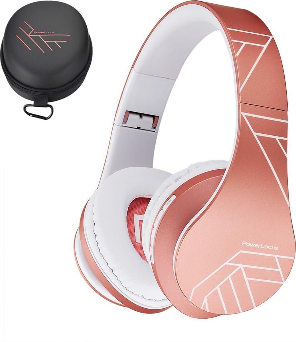 PowerLocus P2 - Draadloze Over-Ear Koptelefoon Inklapbaar - Bluetooth Hoofdtelefoon - Met microfoon – Headphone - Micro SD mode – Incl. Carry Case - Rose Gold — afbeelding 1