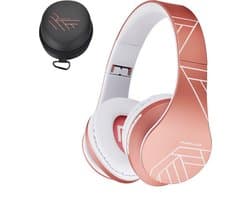 PowerLocus P2 - Draadloze Over-Ear Koptelefoon Inklapbaar - Bluetooth Hoofdtelefoon - Met microfoon – Headphone - Micro SD mode – Incl. Carry Case - Rose Gold