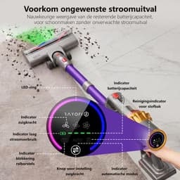 Vovtenza -Steelstofzuiger - Draadloze stofzuiger - 70000 PA zuigkracht - LED-display - Zakloos-werkt op batterijen - Geschikt voor dierenharen - Wordt geleverd met 4 verschillende opzetstukken - 3 zuigstanden - Anti-klit vloerborstel - 1,8 liter-Goud — thumbnail 5