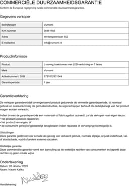 Vurnomi Bureau - Hoekbureau - Gaming bureau - L vormig bureau - Hoekbureau gaming - LED Verlichting - 200 x 148 cm - Wit — thumbnail 4