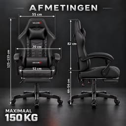 Valconx - Gamestoel Met Voetsteun- Gaming Stoel - Ergonomische Bureaustoel - Gamestoel - Verstelbaar - Gaming Chair - Zwart — thumbnail 4
