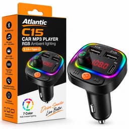 Atlantic® FM Transmitter Bluetooth 5.0 Auto – Bluetooth Adapter Autoradio – Carkit Handsfree Bellen – MP3 Speler – USB-C – 2x USB – 3.1A Quick Charge Autolader – RGB 7 Kleuren — thumbnail 1